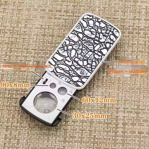 @*Portable Slide Out Jewelry Magnifier 30X/60X/90X LED UV Light Loupe for Gem Identification Daily P