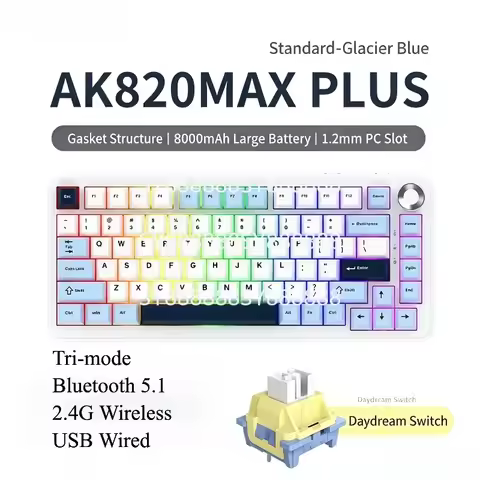 Tri-mode Wireless Bluetooth Mechanical Keyboard 8000mAh For Ajazz AK820Max 75% Side Printed Esports 