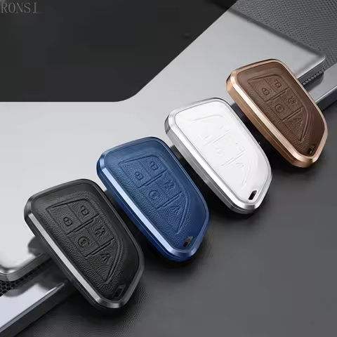 Alloy Leather Car Key Cover Case Shell For Cadillac CT4 CT5 ATS CT6 XT5 ESV SRX STS XTS CT4-V C8 Esc