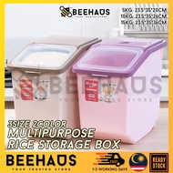 BEEHAUS Rice Storage Box With Wheels 5kg 10kg 15kg Rice Storage Container Kitchen Food Grain Waterproof Large Tong Beras