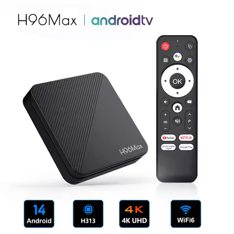 H96 MAX H313 Smart TV Box Black Android 14 4K UHD WiFi6 BT5.4 100M Ethernet Streaming Media Player