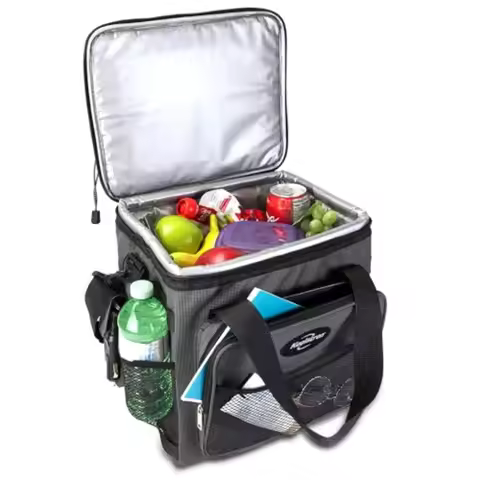 Electric Portable Cooler Plug in 12V Car Cooler Bag 14 qt 13 L Black Gray Soft-Sided No Ice Thermo E