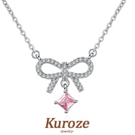 Kuroze -   Pt950 Platinum Bow Tassel Pendant Moissanite Pink Diamond Necklace