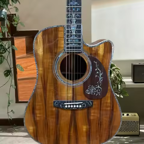D45 Series Brown KOA Body Ebony Fingerboard Painting Neck High Customized Solid Top Acoustic Guitar 