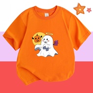 New Halloween Kids T-Shirt Smiling Pumpkin Cartoon Print Short Sleeve Spooky Costume Party Clothing