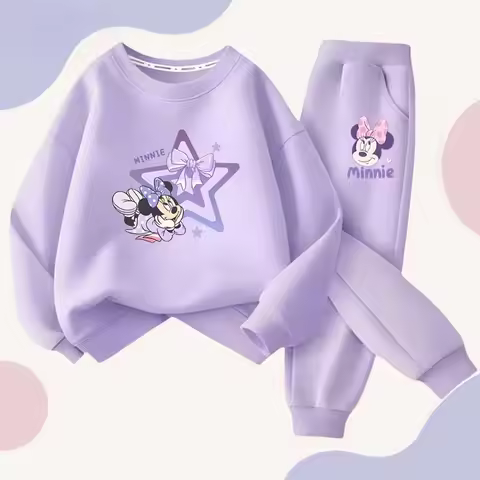 Disney Kids Long Sleeve Coat + Pants Casual Sports Set O-neck Pullover Hoodie Set Wear Child Cute Mi