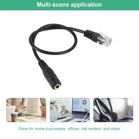 Dec.-3.5mm Plug Jack to RJ9 for Headset to for Office Phone Adapter Cable
