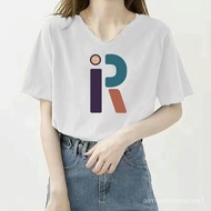 Shoulder Short SleeveTWomen's Summer Thin T-shirt2024New Loose Korean Style Printed Coat GreenVCollar Cotton T-shirt YSL