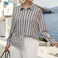 Women's Spring/Autumn Striped Single-Breasted Lapel Long Sleeve Casual Shirt, Suitable For Commuting