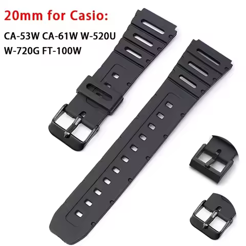 20mm Silicone Strap for Casio W-720 W-722 W-741 WL-100 CA-53 CA-61 Waterproof Watch Band Rubber Spor