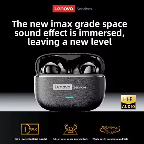 Lenovo LE208 TWS Bluetooth 6.0 Wireless Leather Earphones Stereo ENC Noise Cancelling Headphone 38ms
