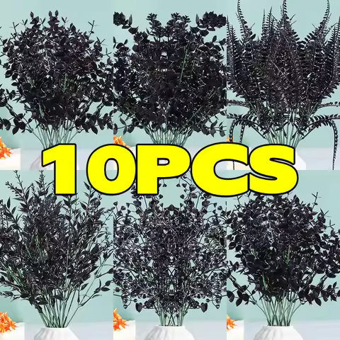 Artificial Black Eucalyptus Stems Halloween Decoration Realistic Faux Eucalyptus Leaves For Home Par
