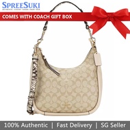 Coach Handbag In Gift Box Jules Hobo Signature Canvas Bag Snake Embossed Light Khaki Ivory # C9191