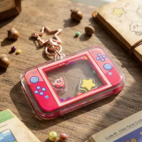 Kirby Handheld Game Console Shaker Acrylic Keychain Rose Gold Star Hook Cute Pastel Kawaii Dreamy An