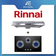 Rinnai RH-S259-SSR-T Slimline Hood + RINNAI RB-983G FLEXIHOB 88CM 3 BURNER GLASS BUILT-IN GAS HOB