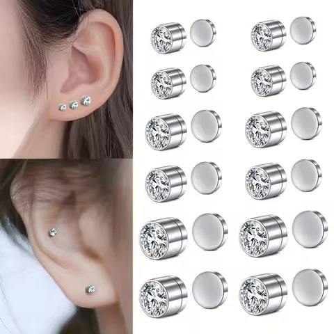 12pcs Exquisite Magnet Ear Clip Fake Nose Ring Nose Stud Set Size 3/4/5mm No Piercing Directly Wear 