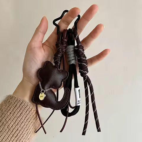 Leather Cat Keychain Backpack Charm Personalized Car Pendant Miu Purse Femme Handbag Strap Bag Decor