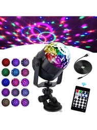 15 Colores Luces Discoteca Giratoria,Party Lights,Proyector LED Mini LED Bola Mágica Lámpara,Disco Club DJ Luz Portátil Bola de Luces,Controlada por Control Remoto,Lámpara Decorada para Fiesta,Bar,Boda,Navidad,Coche,Festival, Cumpleaños