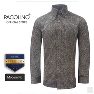 Pacolino - (Modern Fit Cutting) Brown Color Malaysia Men Premium Batik Long Sleeve Kemeja Batik Lela