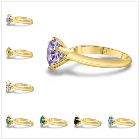 1.0 carat 6.5mm moissanite Ring For Women18K Yellow Gold Plated 925 Sterling Silver Wedding Finger F