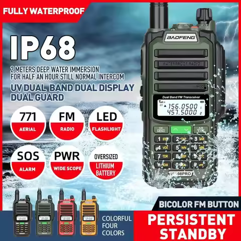 For Baofeng UV-98 PRO Walkie Talkie Long Range 10W High Power IP68 Waterproof Two Way Radio Dual Ban