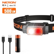 NICRON ไฟฉาย H15/H15T ไฟหน้า700LM/500LM ความสว่างสูงจุด/น้ำท่วมไฟฉาย LED สวิตช์คู่ที่มีแสงสีขาว + สี
