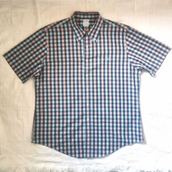 KEMEJA Brooks Brothers Short Sleeve Shirt Preloved XL Plaid Orangebiru
