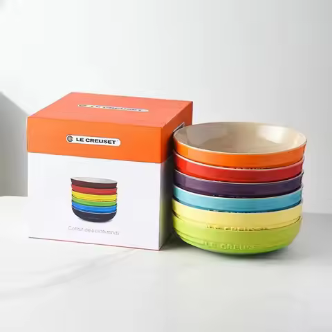 6 Set Le Creuset Gift Box Rainbow 8-Inch Stoneware Deep Noodle Soup Bowls Microwave Safe Chip-Resist
