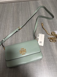 Tory Burch 綠色皮革銀包仔連鏈條