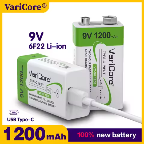 VariCore 6F22- PP3-6LR61 -9V lithium-ion rechargeable battery/USB Type-C /1200mAh/multimeter/wireles