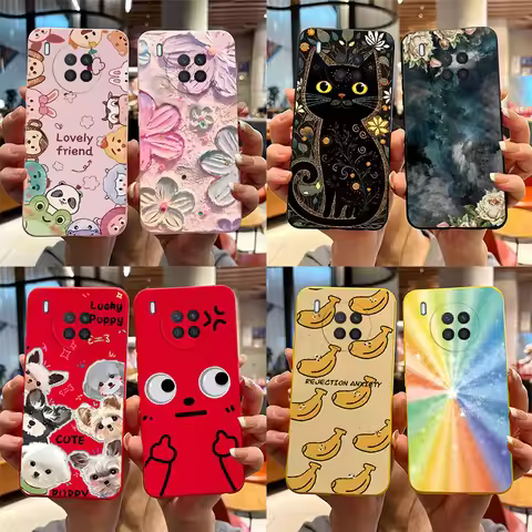 Silicone Case For Huawei Nova 8i Honor 50 Lite Shell Cute Cartoon Black Cat Poppy Dog Soft TPU Back 