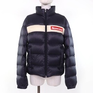 成色極佳☆ MONCLER SERVIERES 標誌貼片連帽童裝（成人也可穿）海軍藍羽絨服，適合14歲兒童（164cm），正品女款