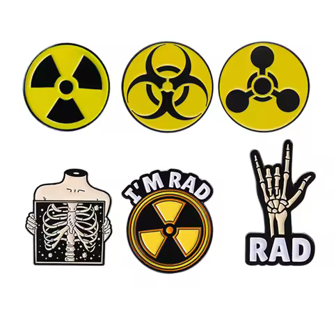 Hazard Warning Radiation Enamel Pins Custom Skeleton Hand I'm Rad Brooches Lapel Badge Backpack Crea