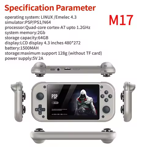 64/128/256G M17 Retro Handheld Game Console 4.3 Inch HD Large Memory Built in Classic Games Portable