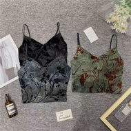 Mili Retro Dress French Printed V-Neck Velvet Sling Inner Short Top Chest Padded Vest Bottoming Shir