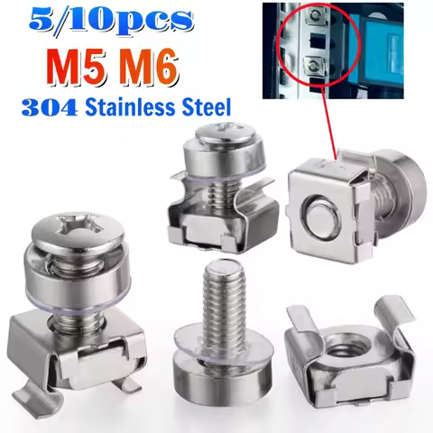M5 M6 304 Stainless Steel Square Elastic Rack Mount Server Cabinet Shelf Clip Floating Cage Nuts Scr