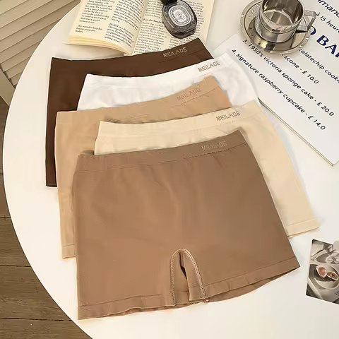 5Pcs Set Of Women Mid Waist Nylon Elastic Boxer Shorts Seamless Comfortable Breathable Underwear Wom