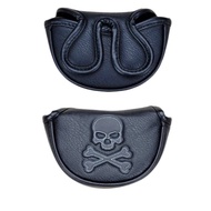 Premium Skull Black Golf Mallet Putter Headcover Magnetic, Middle Shaft Golf Putter Cover Half Moon 