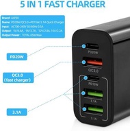 65W 充電器轉接器 2 個 3.1A USB 多口充電頭 PD15，20W+QC3.0 USB A 壁插充電器  rteckp 65W Charger Adapter 2 3.1A USB Mult