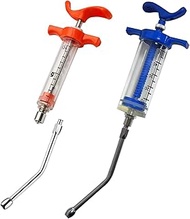 2 Set Feeding Syringe with 2 Drench Nozzle, Adjustable Dosage, Reusable Drench Gun Syringe for Small