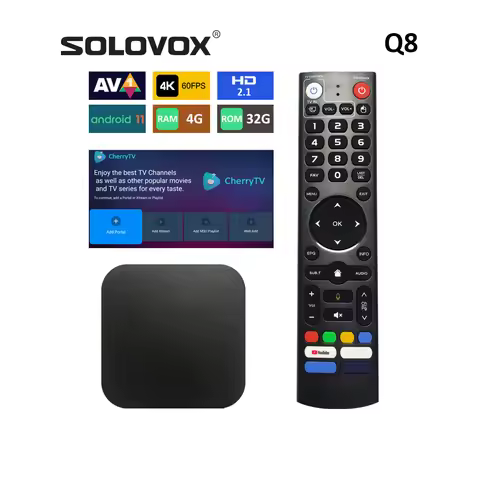 SOLOVOX 2023 Q8 CherryTV Live Android 11 TV BOX 4G 32G S905Y4 Quad Core 5G MIMO Dual WiFi Stalkermac