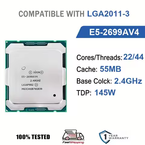 Intel Xeon E5-2699AV4 22 Core 44 Thread 2.4GHz 145W 55MB Cache 14nm LGA2011-3 SR30Y DDR4 1600/1866/2