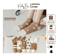 T01 Set Túi 10 Đôi Tất Nữ Cổ Ngắnt Cute KATHY BRA Họa Tiết Gấu Siu Dễ Thương Chất liệu Mềm Mại Độ Co