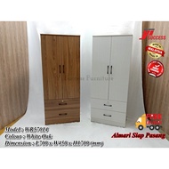 Yi Success 2 Door Wardrobe With 2 Drawer (Siap Pasang) / Particle Board Almari Baju / Almari Pakaian / Almari Kayu Murah