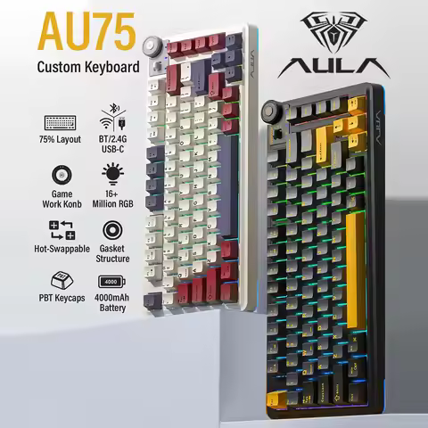 Aula AU75 Wireless Gaming Mechanical Keyboards Tri-Mode 2.4G/BT/Wired Hot Swappable With RGB Backlit