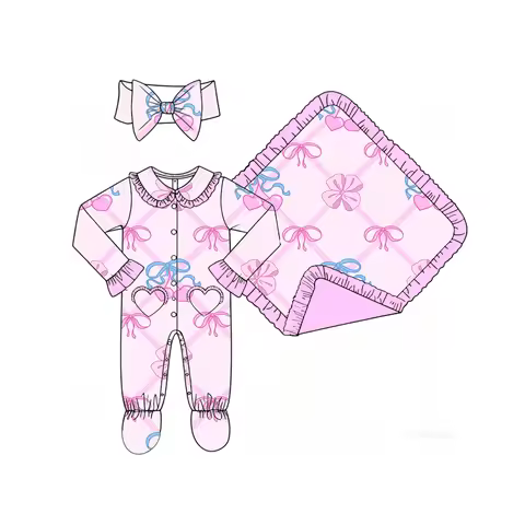New baby clothing Lapel lace long-sleeved lace jumpsuit blanket lace bow headwear 3-piece set Boutiq