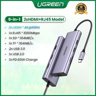 Ugreen 9-In-1 USB C Multiport Hub With 4k@60hz 2*HDMI Port Rj45 100w Adapte