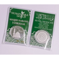 5 dirham, masjid Nabawi silver Perak 999 card certificate