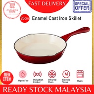 Kuali besi / Enameled Cast Iron 26 CM Enameled Coated Solid Cast Iron Frying Pan Skillet, Red