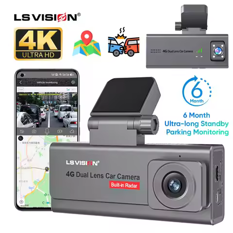 LS VISION 4G Sim Car Security Camera 4K Dual Lens Dashcam GPS Human Detection All Round 6 Month Long